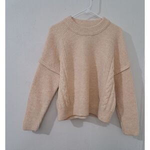 Madewell Womens Medium Drop Sleeve Wool Alpaca Beige Sweater Cable Knit
